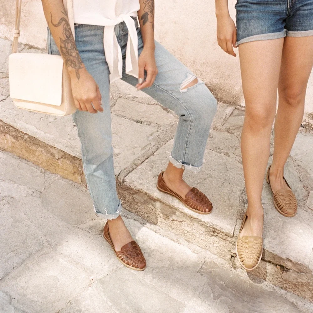 Women's Woven Leather Flats - Nude - Picture 5 of 15